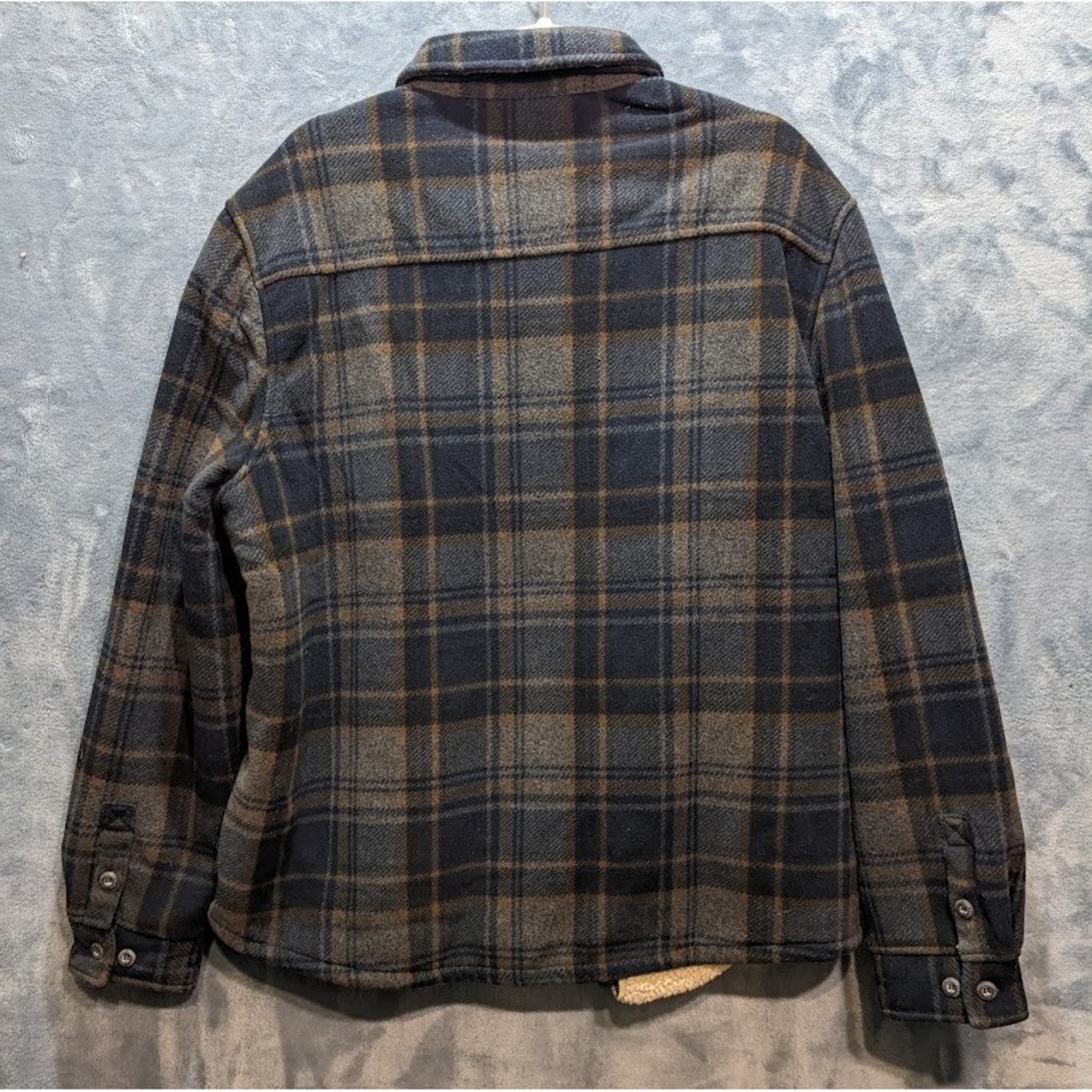 Free Country Mens Plaid Fleece Shirt Jacket Sherpa Lined Blue Brown Grey L - Picture 2 of 13